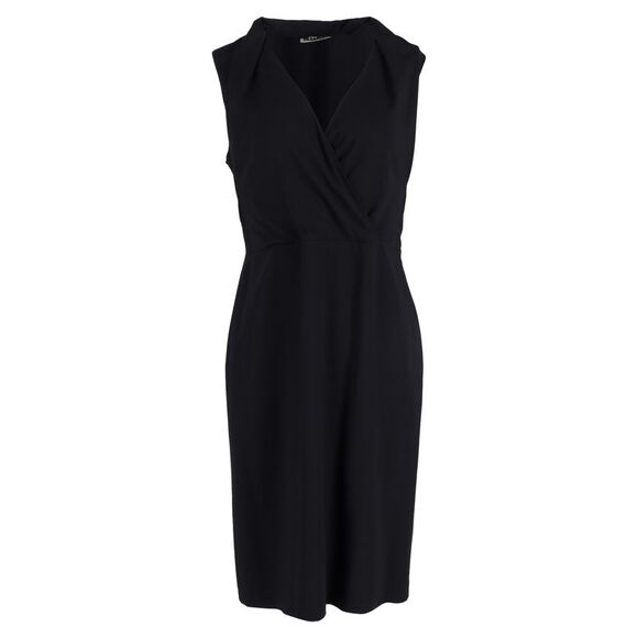Jil Sander V-neck Knee Length Dress in Navy Blue Virgin Wool